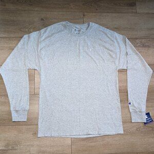 NWT Champion Men's Tagless Long Sleeve T-Shirt Gray Logo Crewneck size Large L